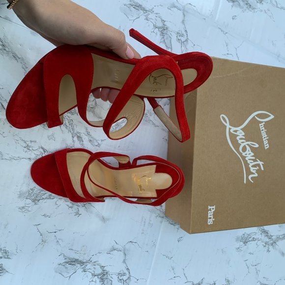 Christian Louboutin Vavazou Red Suede Strappy Heel - Picture 10 of 14